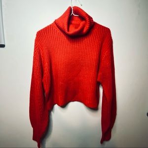 Cropped Red Knit Turtleneck